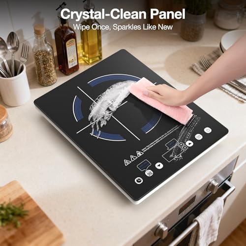 Electric Cooktop 110v,Single Burner Electric Stove Infrared Cooktop Hot Plate 1800W,4-Hour Setting,Black Crystal Glass Surface Compatible for All Cookware