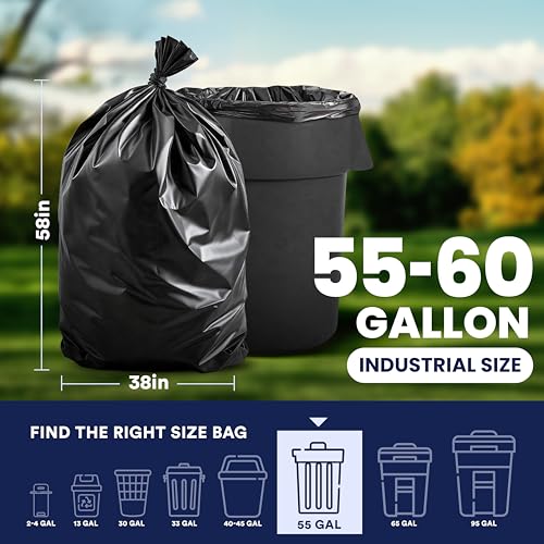 Plasticplace 56 gallon Trash Bags │ 1.5 Mil │ Black Heavy Duty Garbage Can Liners │ 38” x 58” | 50 Count (Pack of 1) - color: Black, size: 50 Count (Pack of 1)