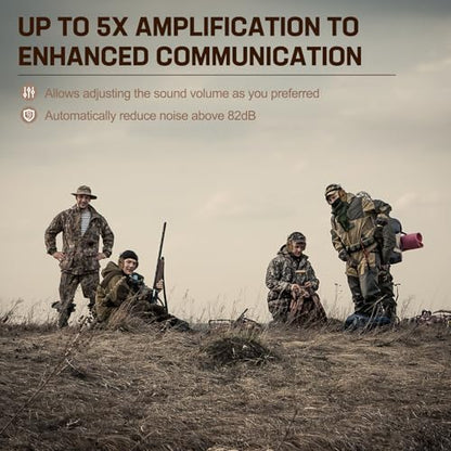 Electronic Ear Protection for Shooting with 5X Sound Amplification, Active Ear Protection for Gun Range, Gun Range Hearing Protection Muffs, NRR 26dB Noise Reduction Headphones for Hunting/Shooting - color: Coffee Brown