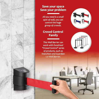 DuraSteel Wall Mount Crowd Control Retractable Belt Barrier - 6.5 Ft Red Retractables Barrier Belt w/ABS Casing, Do Not Enter Crowd Control Barriers Line Divider NOT Stanchions with Retractable Belts - color: Red Belt, size: Guardian 2.0 Black Case