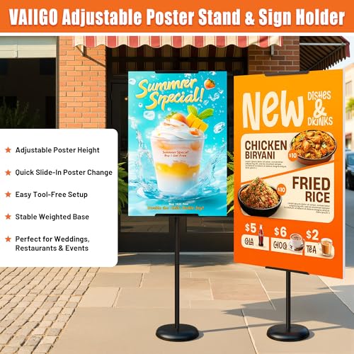 Poster Stand & Sign Holder, Single-Sided Floor Poster Board Stand with Easel Holder, 58" Adjustable Pedestal Sign Stand for Board & Foam Display at Wedding, Restaurant, Business & Events, Black - size: 1 Pack