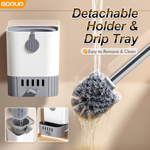 Toilet Brush and Holder Set, Wall Mounted Toilet Bowl Brush and Holder, Hard Bristle Toilet Scrubber with Drip Tray, Rim Cleaning Side Groove, Quick Rinse & Fast Drying