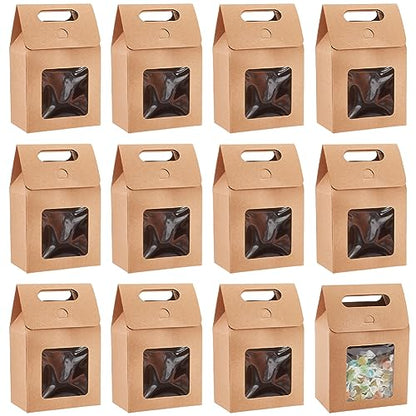 PH PandaHall 12pcs Treat Gift Boxes Kraft Paper Boxes Dessert Bakery Boxes with Display Window Packing Box for Valentine Mother's Day Easter Birthday Party 3.1x5.2x5 inch - size: 3.1x5.2x5 inch