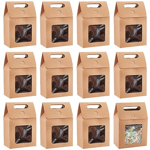 PH PandaHall 12pcs Treat Gift Boxes Kraft Paper Boxes Dessert Bakery Boxes with Display Window Packing Box for Valentine Mother's Day Easter Birthday Party 3.1x5.2x5 inch - size: 3.1x5.2x5 inch