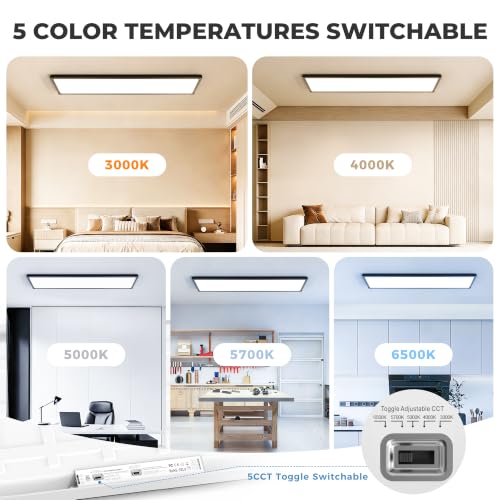 1x4 LED Flat Panel Light Surface Mount 6Pack,5CCT Selectable,Black - color: Black