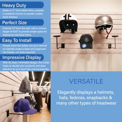 Slatwall Single Hat Display, Millinery Headwear Display Rack with Foam Pad - Chrome - 5 Pack - color: Chrome, size: 5 Pack