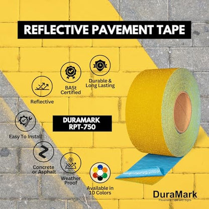 DuraMark RPT-750 Reflective Pavement Marking Tape, Yellow, 3 in x 18 ft - color: Yellow, size: 3 Inch x 18 Ft