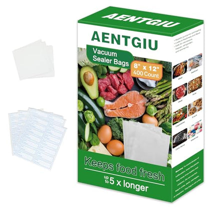 AENTGIU 400 Vacuum Sealer Storage Bags, 8x12 Inch Seal a Meal Bags - size: Precut 8" x 12" Quart (400 count)