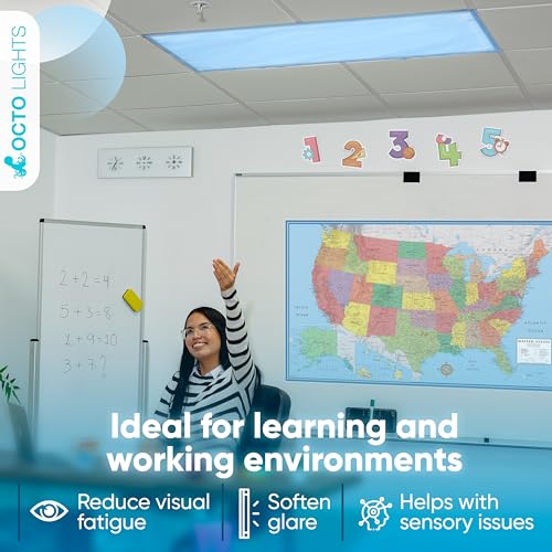 Fluorescent Light Covers for Ceiling Lights Classroom Magnetic Blue 4pk - color: Tranquil Blue