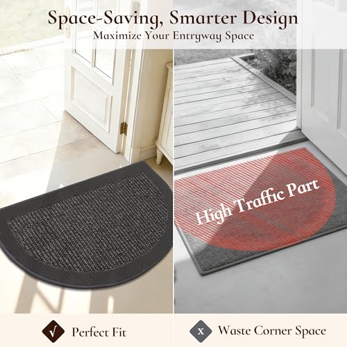 Dirt Trapper Door Mats 26" x 40", Non-Slip & Washable, Dark Grey - color: Dark Grey, size: 26" X 40" (Semicircular)