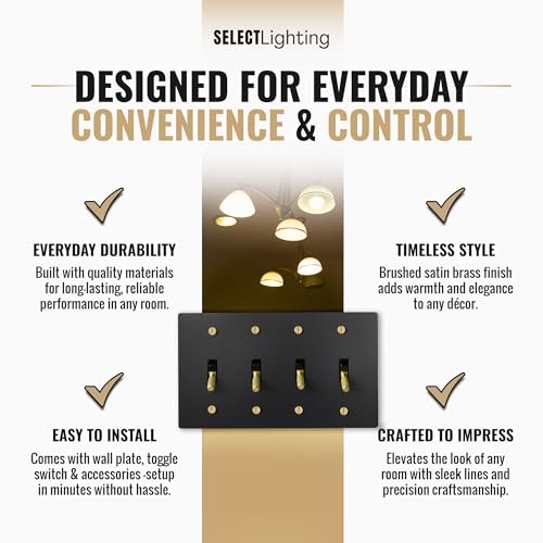 SELECT 4-Gang Solid Brass Toggle Switch, 3-Way Compatible with Faceplate - color: Black with Brass, size: 4 Gang, style: Toggle Switch