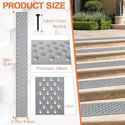 30 x 3.75 Inch Aluminum Stair Tread, 8 Pack Non Slip Metal Nosing