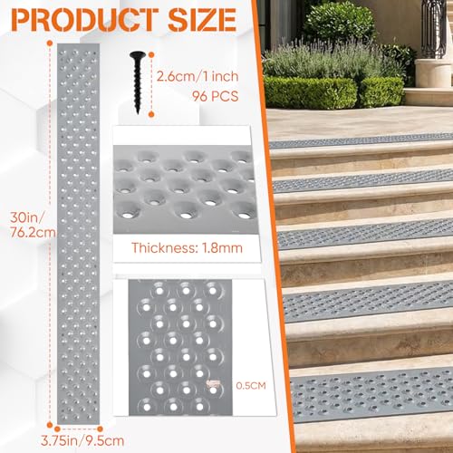 30 x 3.75 Inch Aluminum Stair Tread, 8 Pack Non Slip Metal Nosing
