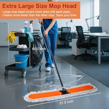 48" Commercial Dust Mop, Heavy Duty Floor Duster with 60" Long Handle - size: 48 inch