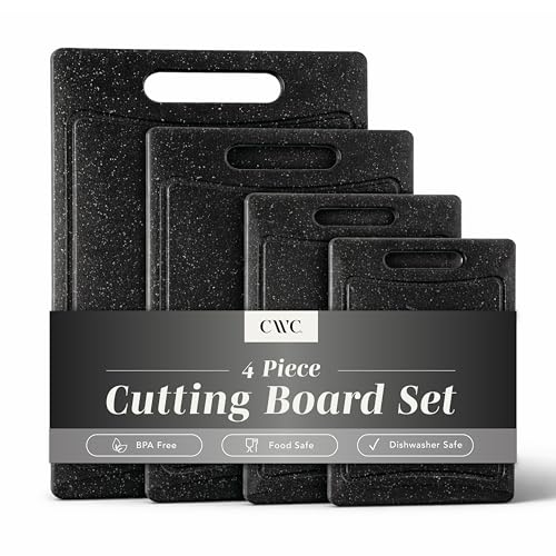 COOK WITH COLOR Non-Slip Cutting Board Set – Kitchen Essentials with Easy Grip Handle for Meat, Veggies, and Fruits, 4 Cutting Boards, Black - color: Black, size: 4 Cutting Boards