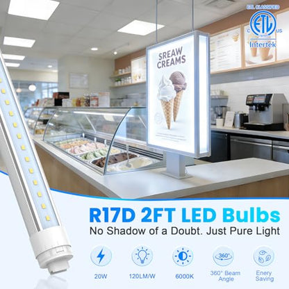 JESLED 360 Degree T8 T10 T12 2ft 20w LED Tubes, R17D/HO Base, 4-Pack - size: 2 Feet