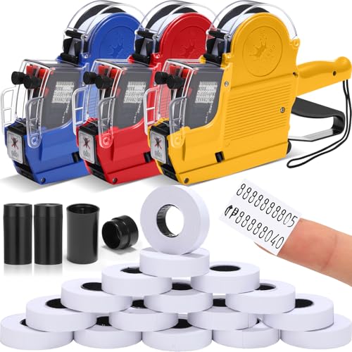 Fullhawl 3 Set Price Gun 2 Line Labeler with 15000 Blank White Labels 3 Ink Rolls Kit, Date Gun Pricing Tagging Stickers Maker Machine for Office Retail Shop Grocery Store Yard Sale - color: Multicolor