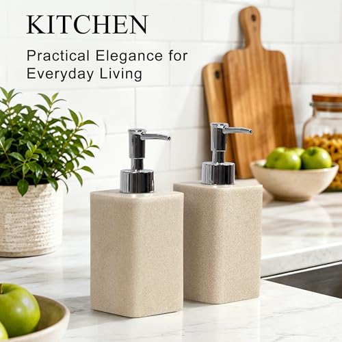 YMXYJM 2 pcs Hand Soap Dispenser Set - 11oz Refillable Resin Liquid Soap Dispensers with Rustproof Pump, Lotion Dispenser Includes Silicone Funnel for Bathroom Countertop or Kitchen, Beige - color: Beige