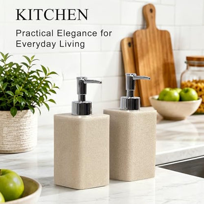 YMXYJM 2 pcs Hand Soap Dispenser Set - 11oz Refillable Resin Liquid Soap Dispensers with Rustproof Pump, Lotion Dispenser Includes Silicone Funnel for Bathroom Countertop or Kitchen, Beige - color: Beige