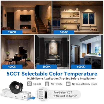CycevSun Black 2 Inch Recessed Lights, Anti-Glare COB Spotlight, 6-Pack - color: Black, size: 2 Inch