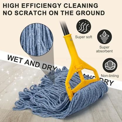 Commercial Industrial Mop with 3 Extra Large Reusable Replacement Head - size: Yellow Handle + 3 Mop Head