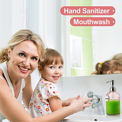 MOCLIF 16OZ Fashion Stripe Clear Glass Refillable Soap Dispenser with 304 Stainless Steel Pump Premium Soap Dispenser， for Kitchen, Bathroom, Hand Sanitizer, Liquid Soap, Lotion, etc. (Clear Pink) - color: Pink