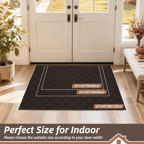 BEQHAUSE Dirt Trapper Door Mat 24" x 36" Non-Slip Washable, Brown - color: Brown, size: 24" X 36" (Rectangular)