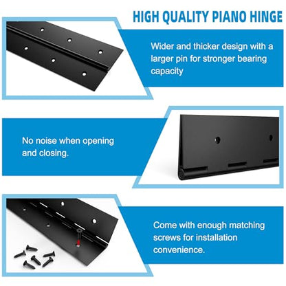 4 Pack Heavy Duty Piano Hinge 24 Inch x 2 Inch Open Width, 0.047'' Leaf Thickness Stainless Steel Piano Hinge Continuous Hinge for Folding Furniture, Cabinet, Storage, Heavier Doors and Lids (Black) - size: 4-Pack Black