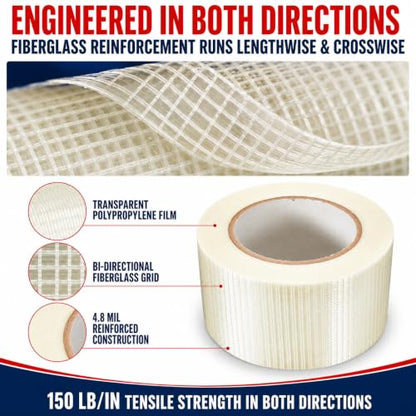 GGR Supplies FIL-835B/D Bi-Directional Filament Tape, 2 Inch x 60 Yards - size: 2" in. x 60 yds.
