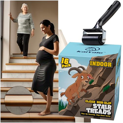 16 Pack Clear Stair Treads for Wooden Steps Indoor – 24"x4" Invisible Stair Treads Non Slip | Transparent Self-Adhesive Anti Slip Tape for Kids, Seniors & Pets | Includes Rubber Roller - size: 24" x 4"
