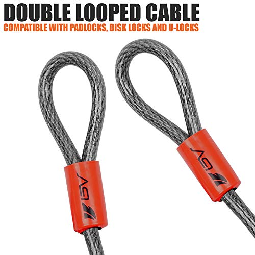 BV Heavy-Duty 15FT Security Cable with Loops - 10mm (3/8 Inch) Cut-Resistant Braided Steel Cable - Versatile & Weatherproof - Security Chain for Padlock, Chain Lock, Wire Lock - color: Single, style: 15 FT