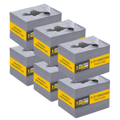 (200 Pads x 6 Boxes) Universal Absorbent Pads 15" x 20" (1200 Pads) - Standard Weight Absorbs Up to 24 oz per pad, 2mm Absorbent Mat, Dimpled & Perforated Industrial Sorbent Pads - Gray - color: 200 Pads - Standard weight, size: 6