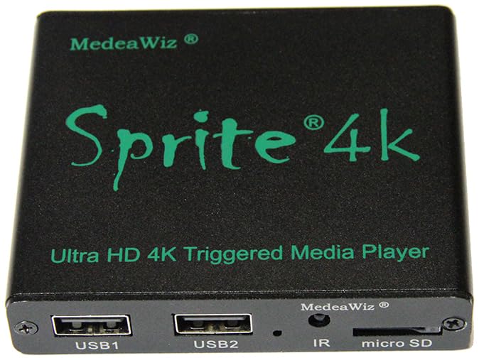 MedeaWiz® DV-S4 Sprite® Looping 4K Media Player – Seamless Audio Video Auto Repeater 2160p 60Hz HDMI, NTSC and PAL Outputs – Trigger Input and Serial Control