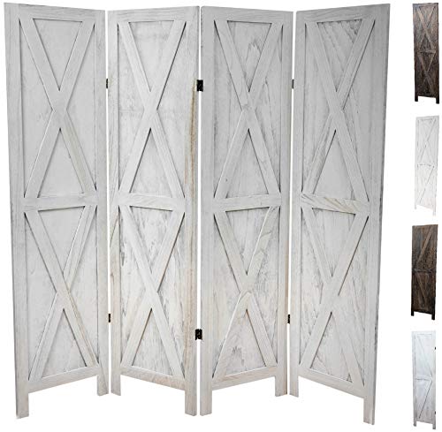 Premium Home 4-Panel Room Divider, Rustic White Barn Door X-Pattern Screen - color: Rustic White - X Pattern - 4 Panel