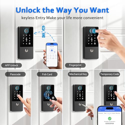 Smart Door Lock Deadbolt, Keyless Entry Door Lock with Fingerprint & Keypad,App Control,Auto Lock,Secure Electronic Digital Lock for Front Door Home Apartment Rental,Easy Installation,Matte Black - color: Matte Black