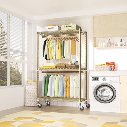 FUTASSI P3 Rolling Clothes Rack, Clothing Racks for Hanging Clothes, Gold - color: Gold, size: P3