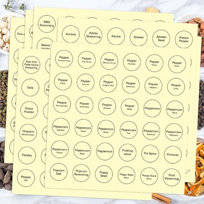 Spice Labels, 432Pcs Spice Labels Stickers 1.4in Waterproof Adhesive Round Preprinted Spice with Blank Label Black Tear Resistant Sticker for Kitchen Jars Caps Food Containers Organizers - color: T Black