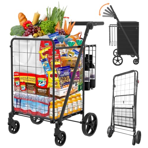 JIALIJIU Grocery Cart on Wheels with Adjustable Handle & Waterproof Bag - size: Jumbo-124L