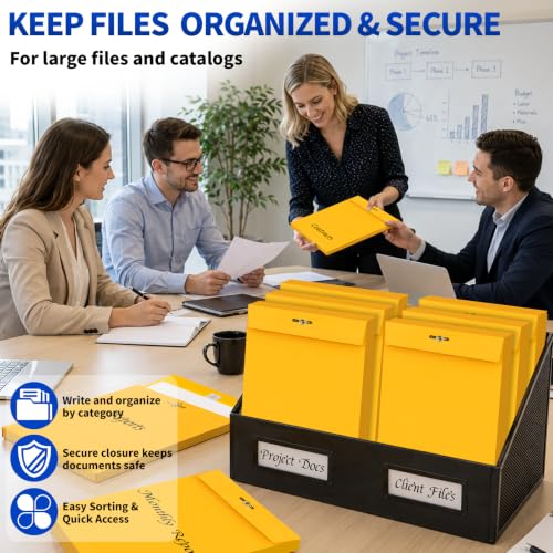 40 Pack 10x13 In Expanding Manila Envelopes with Reusable Clasp and Gummed Seal 180 GSM Heavyweight Large Yellow Envelope Folders 1.2'' Expansion for Home Office Business Mailing Storage Organizing - size: 40pcs-10x13in