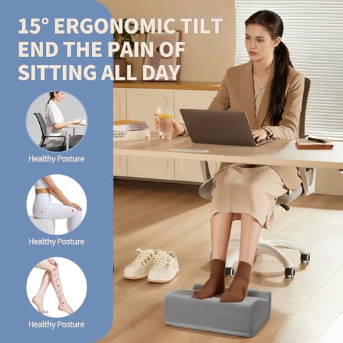 Foot Rest Under Desk with Rocking Base | Gray Velvet - color: Gray, size: 12.6" L x 15" W x 6.1"