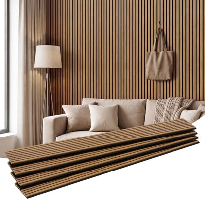 Amsleekey 4-Pack 94.5″x12.6″ Acoustic Wood Slat Wall Panels, 8 Hooks, Teak - color: Teak, size: 94.5 x 12.6 in - 4 pcs