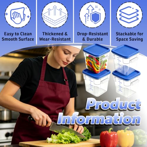 4 Pack 4QT Commercial Clear Food Storage Containers with Lid, NSF - color: Blue, size: 4Qt-4 Pack