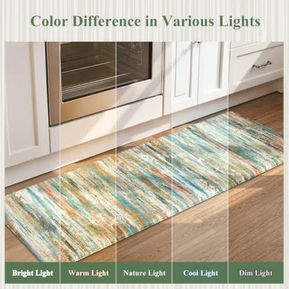 KIMODE Kitchen Mats Cushioned Anti Fatigue,Cyan Abstract Farmhouse Rugs - color: Cyan/Multi, size: 17.3" x 47"+17.3" x 29"--0.47 inches