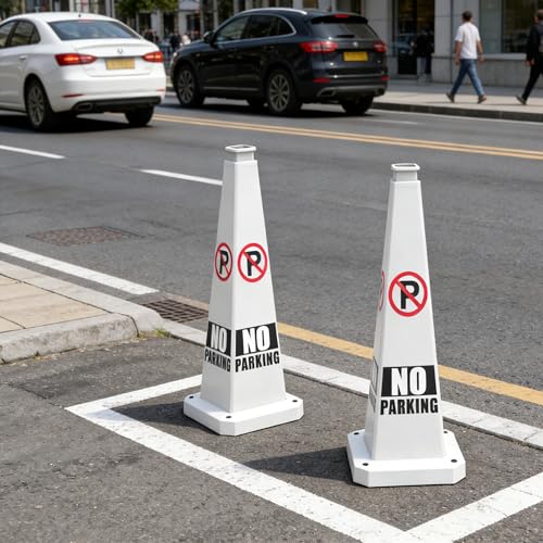 28" White Safety Cones 6-Pack with Rubber Base - color: White, size: 28"