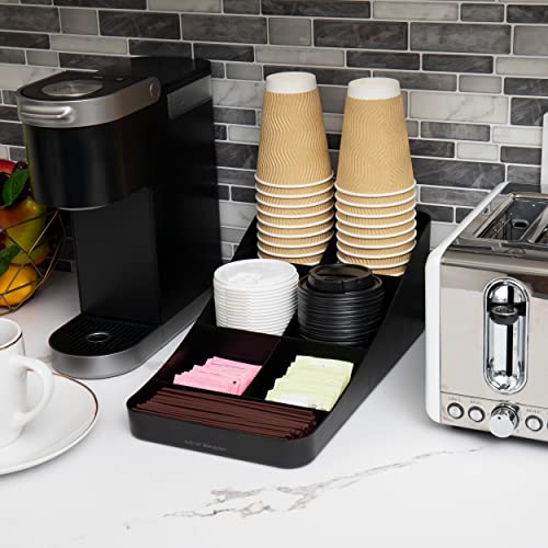 Mind Reader Cup and Condiment Station, Countertop Organizer, Coffee Bar, Kitchen, Stirrers, 7.25" L x 15.5" W x 5.25" H, Black (Pack of 4) - color: Black, size: 4-Pack