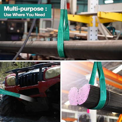 Lift Sling Straps,2" x 7' 2-Ply Heavy Duty Flat Eye Lift Slings - color: Green, size: 2" x 7'