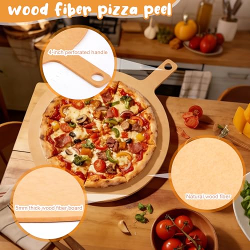 Lounsweer 24" × 20" Round Pizza Board with Handle, Wood Fiber Pizza Peel, Non-slip Cutting & Serving Board, Heavy Duty Wooden Serving Tray for Baking, Charcuterie & Kitchen Use - size: 20 Inches