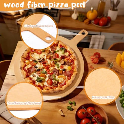 Lounsweer 22" × 18" Round Pizza Board with Handle, Wood Fiber Pizza Peel, Non-slip Cutting & Serving Board, Heavy Duty Wooden Serving Tray for Baking, Charcuterie & Kitchen Use - size: 18 Inches
