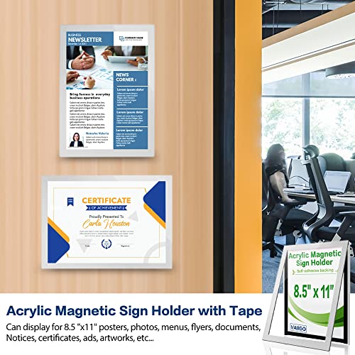 Acrylic Sign Holder 8.5" x 11" Wall Mount, Self Adhesive Magnetic Display Frame with Nano Tape, Plastic Clear Document Frame for Office, Store, School, Home, Wall Picture Frame (Silver, 3Pack) - color: Silver, size: 3 Pack 8.5" x 11"