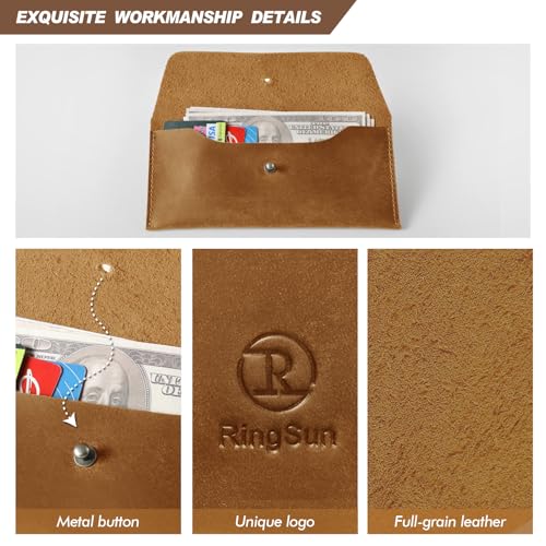 Ringsun Genuine Leather Cash Envelopes, Reusable Budget Envelope, Retro Clutch for Men & Women, Minimalist Wallet, Bourbon Brown - color: Bourbon Brown